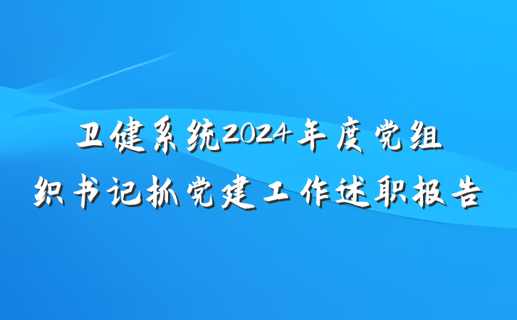 卫健系统2024年度党组织书记抓党建工作述职报告