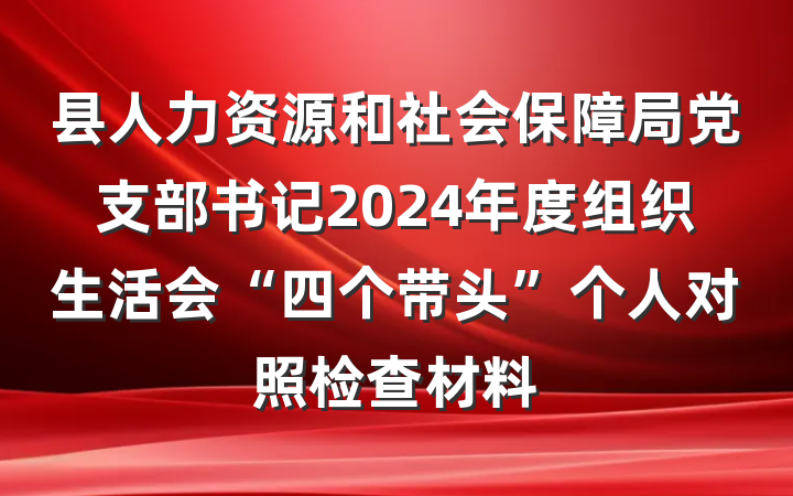 县人力资源和社会保障局党支部书记2024年度组织生活会“四个带头”个人对照检查材料