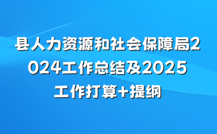 县人力资源和社会保障局2024工作总结及2025工作打算 提纲