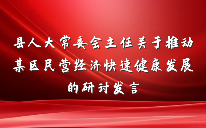 县人大常委会主任关于推动某区民营经济快速健康发展的研讨发言