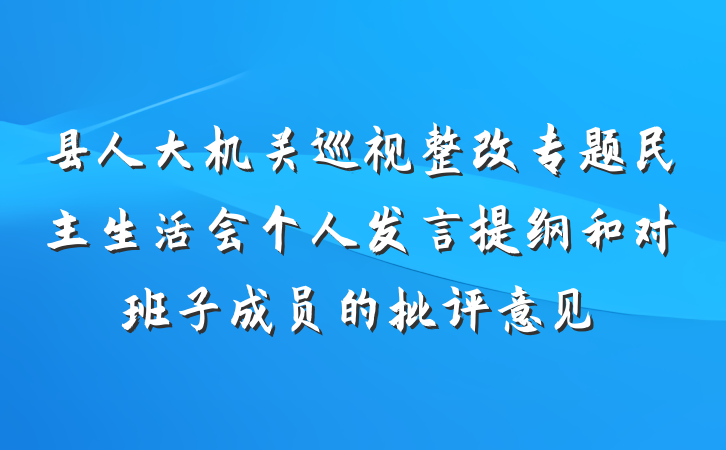 县人大机关巡视整改专题民主生活会个人发言提纲和对班子成员的批评意见