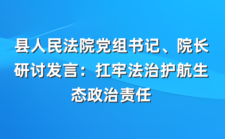 县人民法院党组书记、院长研讨发言：扛牢法治护航生态政治责任