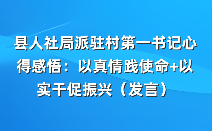 县人社局派驻村第一书记心得感悟：以真情践使命 以实干促振兴（发言）