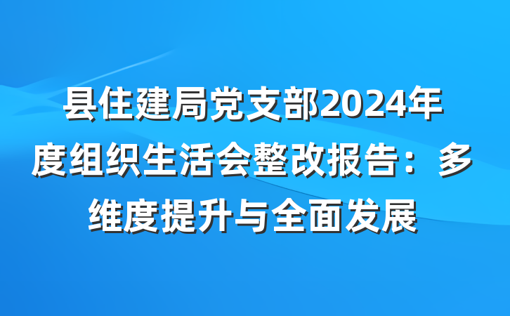 县住建局党支部2024年度组织生活会整改报告：多维度提升与全面发展