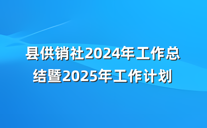 县供销社2024年工作总结暨2025年工作计划