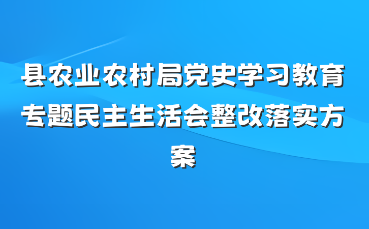 县农业农村局党史学习教育专题民主生活会整改落实方案