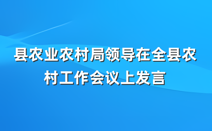 县农业农村局领导在全县农村工作会议上发言