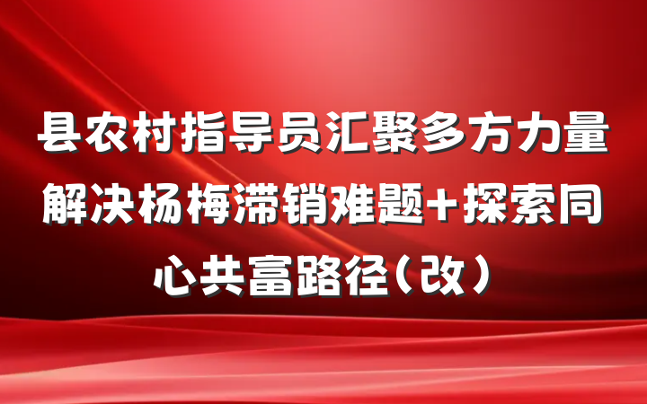 县农村指导员汇聚多方力量解决杨梅滞销难题 探索同心共富路径（改）
