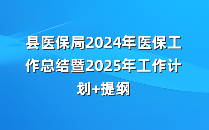 县医保局2024年医保工作总结暨2025年工作计划 提纲