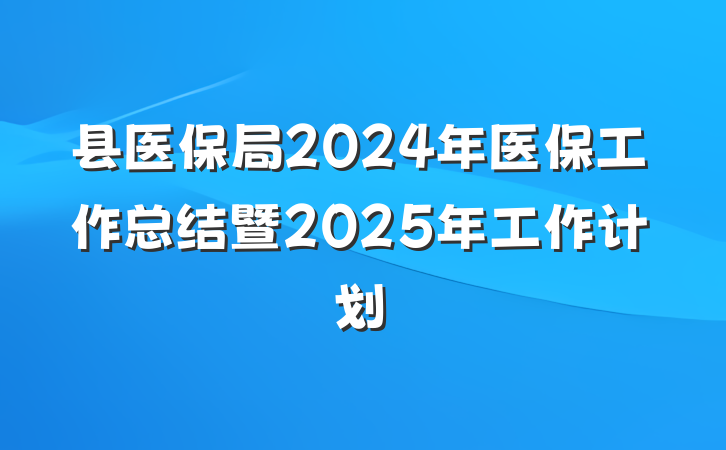 县医保局2024年医保工作总结暨2025年工作计划