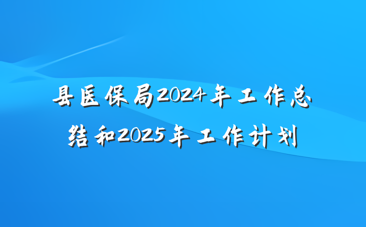 县医保局2024年工作总结和2025年工作计划