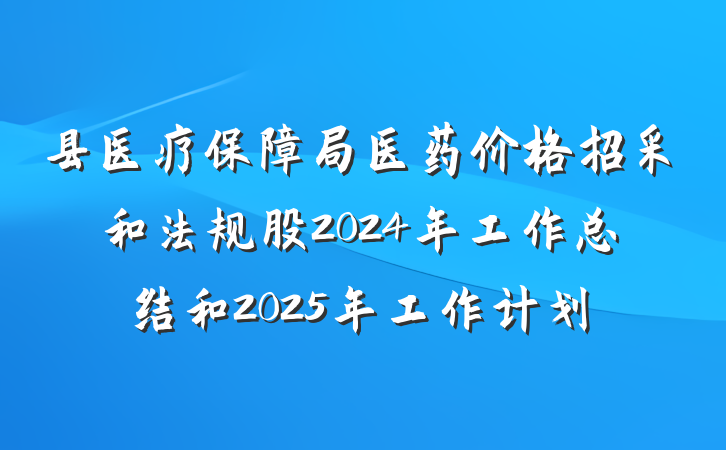 县医疗保障局医药价格招采和法规股2024年工作总结和2025年工作计划