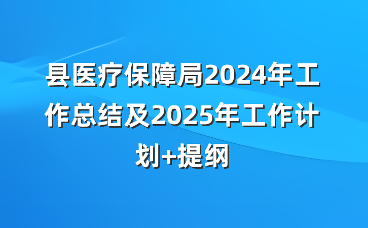 县医疗保障局2024年工作总结及2025年工作计划 提纲