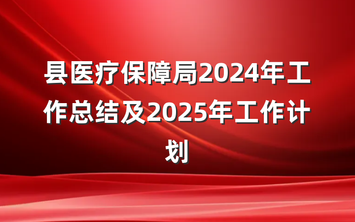 县医疗保障局2024年工作总结及2025年工作计划