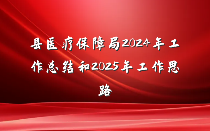 县医疗保障局2024年工作总结和2025年工作思路