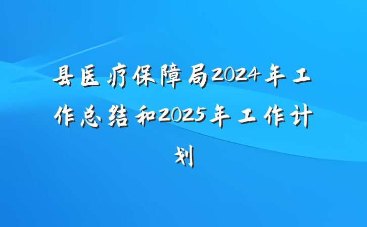 县医疗保障局2024年工作总结和2025年工作计划