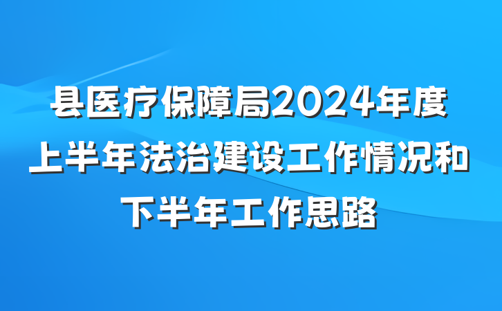 县医疗保障局2024年度上半年法治建设工作情况和下半年工作思路
