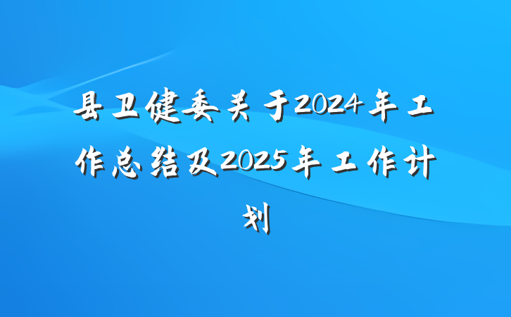 县卫健委关于2024年工作总结及2025年工作计划