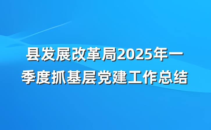 县发展改革局2025年一季度抓基层党建工作总结