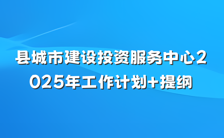 县城市建设投资服务中心2025年工作计划 提纲
