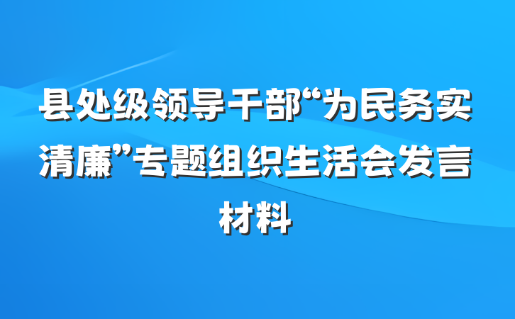 县处级领导干部“为民务实清廉”专题组织生活会发言材料