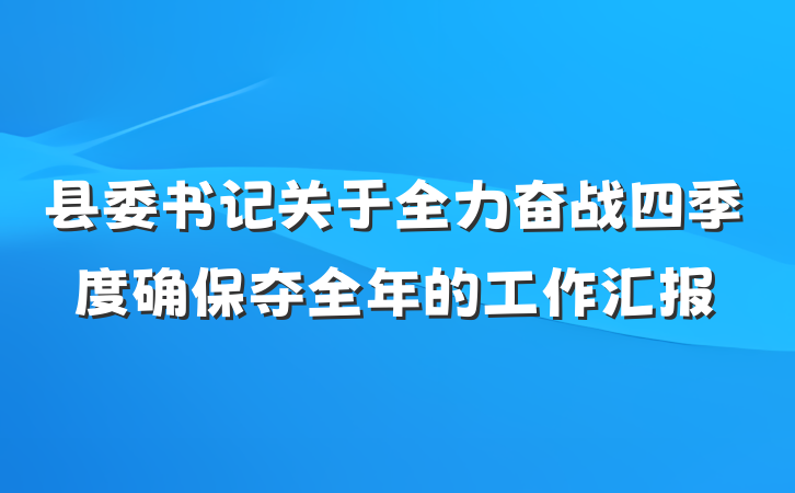 县委书记关于全力奋战四季度确保夺全年的工作汇报