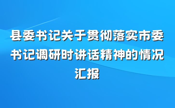 县委书记关于贯彻落实市委书记调研时讲话精神的情况汇报