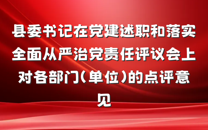 县委书记在党建述职和落实全面从严治党责任评议会上对各部门（单位）的点评意见