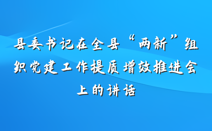 县委书记在全县“两新”组织党建工作提质增效推进会上的讲话