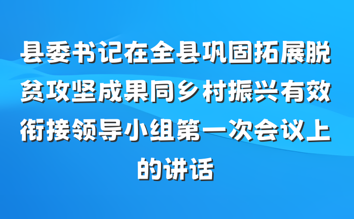 县委书记在全县巩固拓展脱贫攻坚成果同乡村振兴有效衔接领导小组第一次会议上的讲话
