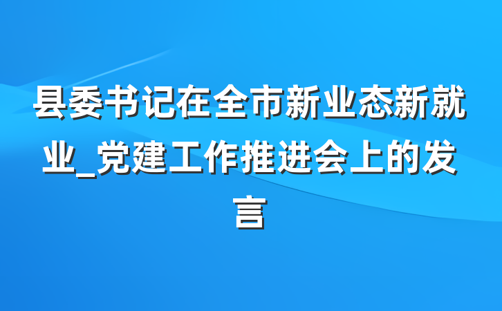 县委书记在全市新业态新就业_党建工作推进会上的发言