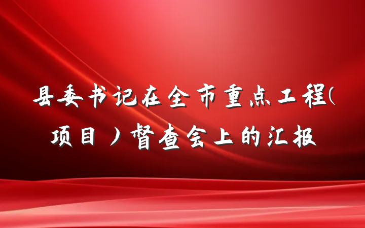 县委书记在全市重点工程(项目）督查会上的汇报