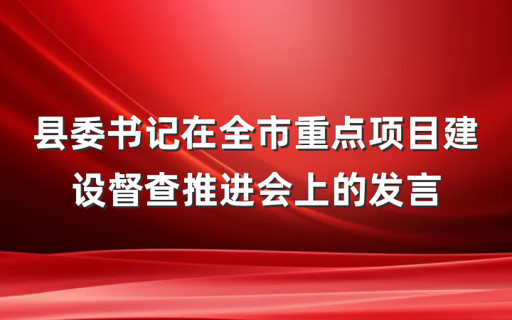 县委书记在全市重点项目建设督查推进会上的发言