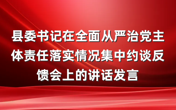县委书记在全面从严治党主体责任落实情况集中约谈反馈会上的讲话发言