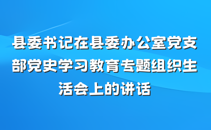 县委书记在县委办公室党支部党史学习教育专题组织生活会上的讲话