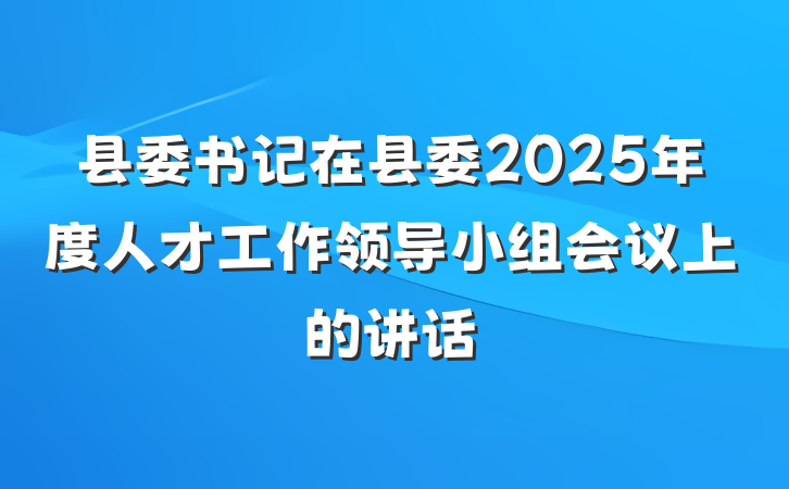 县委书记在县委2025年度人才工作领导小组会议上的讲话