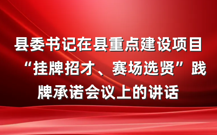 县委书记在县重点建设项目“挂牌招才、赛场选贤”践牌承诺会议上的讲话