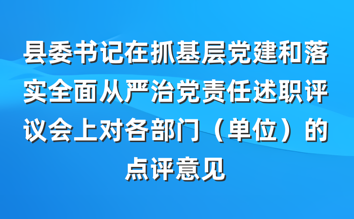 县委书记在抓基层党建和落实全面从严治党责任述职评议会上对各部门（单位）的点评意见