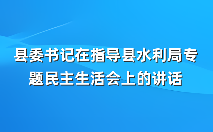 县委书记在指导县水利局专题民主生活会上的讲话