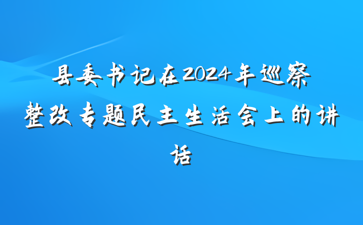 县委书记在2024年巡察整改专题民主生活会上的讲话