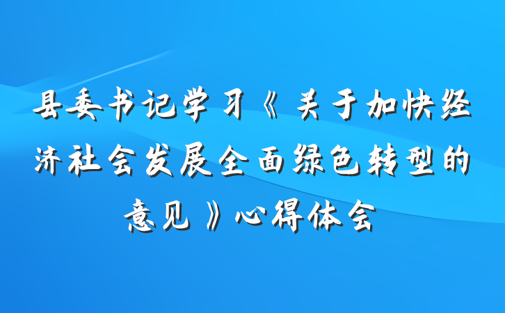 县委书记学习《关于加快经济社会发展全面绿色转型的意见》心得体会