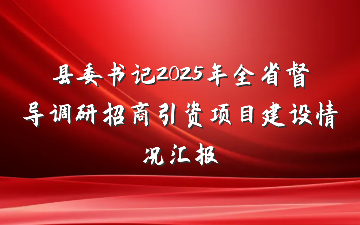 县委书记2025年全省督导调研招商引资项目建设情况汇报