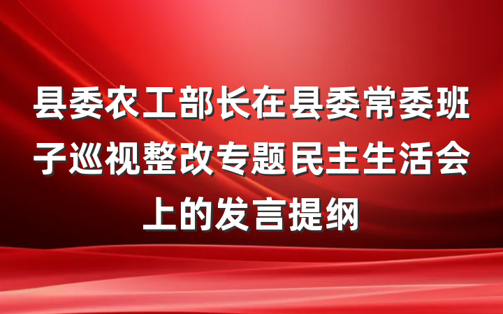 县委农工部长在县委常委班子巡视整改专题民主生活会上的发言提纲