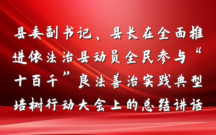 县委副书记、县长在全面推进依法治县动员全民参与“十百千”良法善治实践典型培树行动大会上的总结讲话