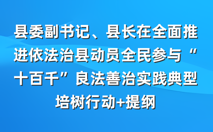 县委副书记、县长在全面推进依法治县动员全民参与“十百千”良法善治实践典型培树行动 提纲
