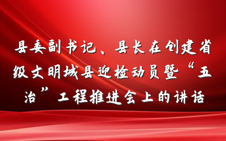 县委副书记、县长在创建省级文明城县迎检动员暨“五治”工程推进会上的讲话