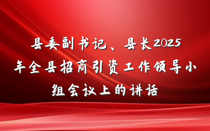 县委副书记、县长2025年全县招商引资工作领导小组会议上的讲话