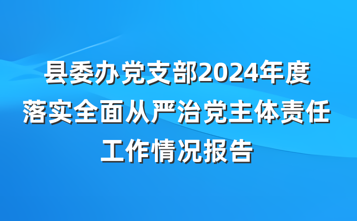 县委办党支部2024年度落实全面从严治党主体责任工作情况报告
