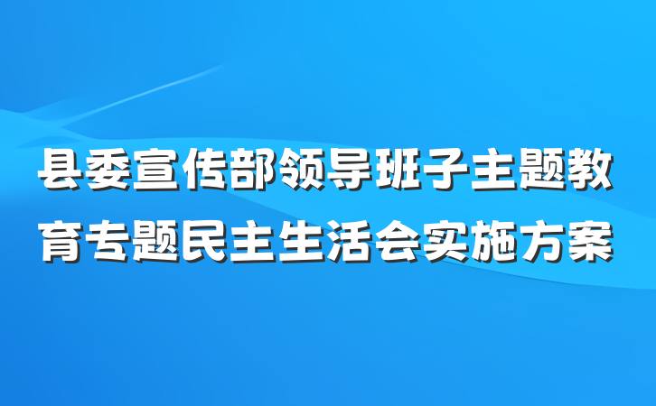 县委宣传部领导班子主题教育专题民主生活会实施方案