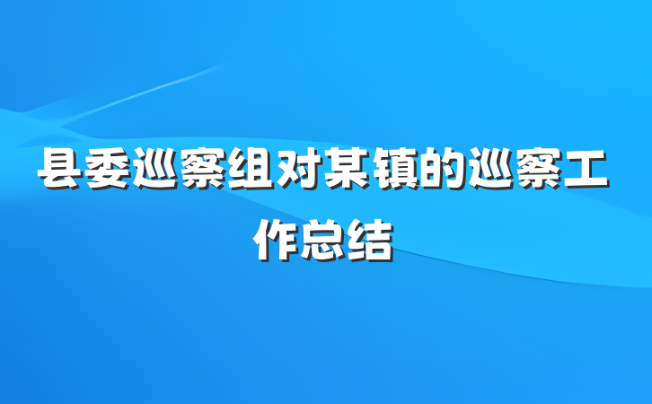 县委巡察组对某镇的巡察工作总结